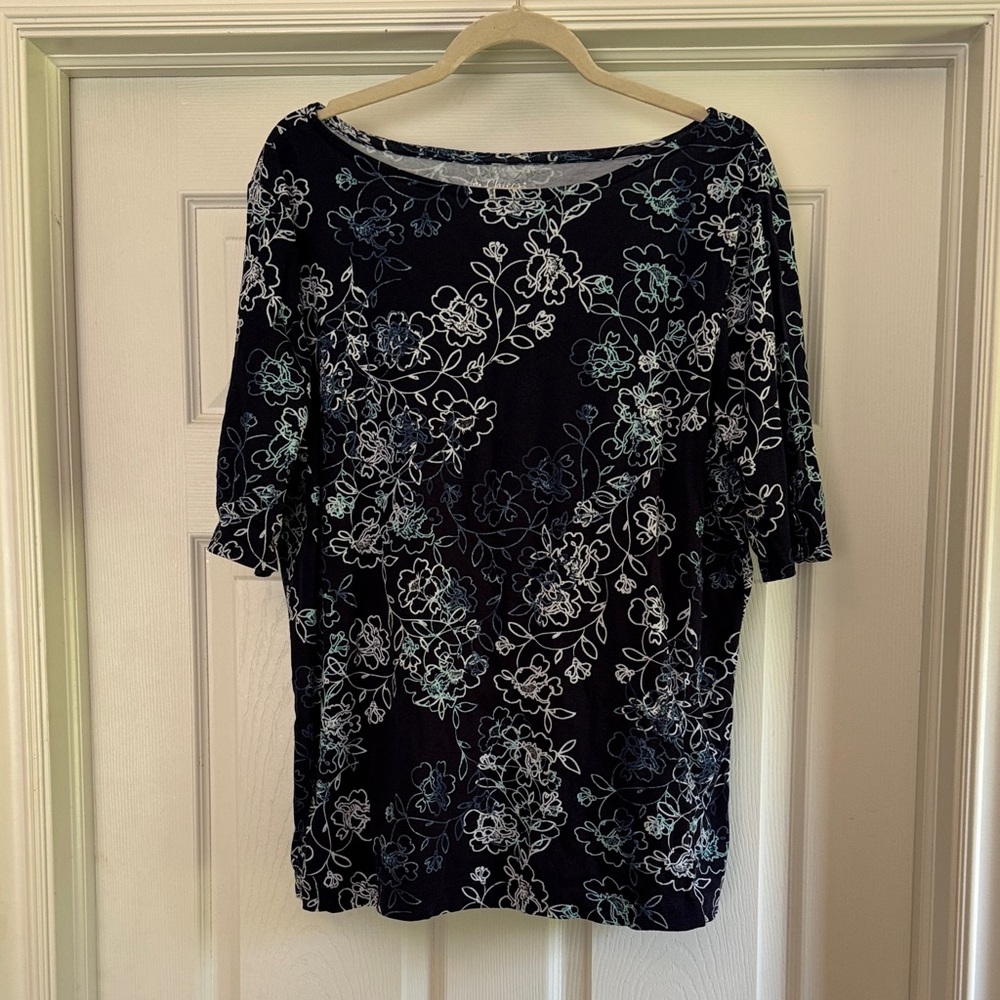 Chico's Navy and White Floral Blouse